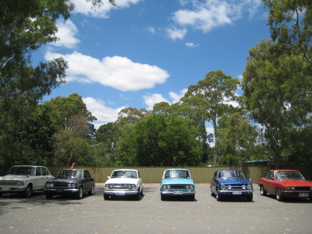 16 - Isuzu Florian, Bellett sedan, Isuzu 117 and 3 Bellett GTs at Birdwood.JPG